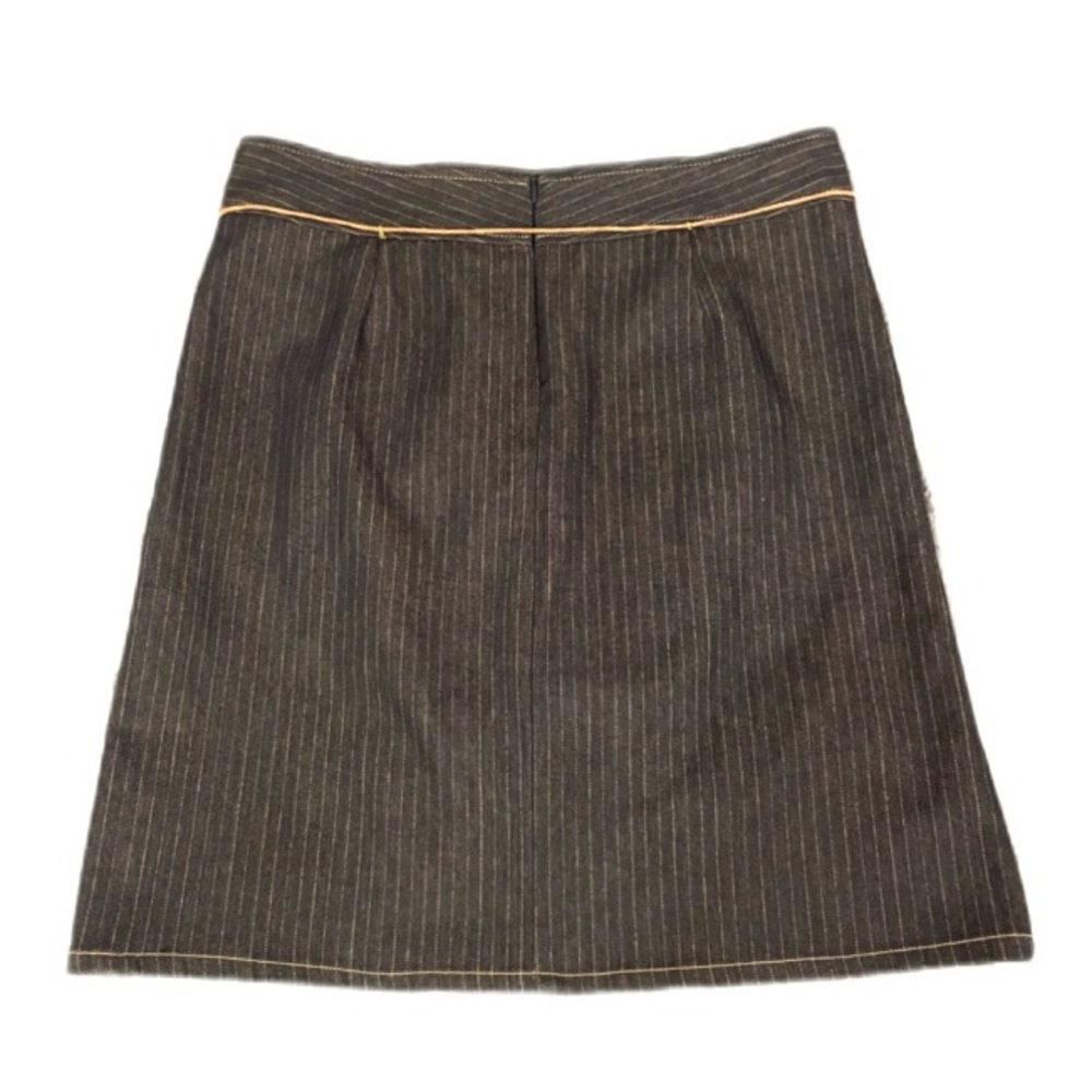 Vintage To The Max Pinstripe Dark Denim Skirt Camel Tie Belt Front Slits Y2K EUC - Picture 3 of 6
